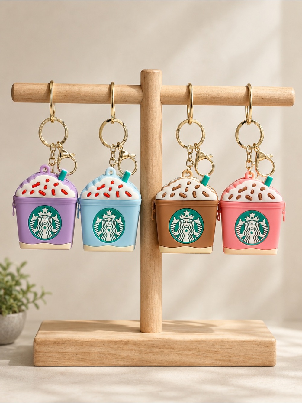 SET of 4 - Inspired Silicone Cup Keychain/Coin pouch- Purple, Blue, Brown, Pink